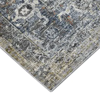 5' X 8' Ivory Blue And Gray Oriental Area Rug