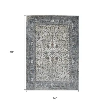 8' X 10' Ivory Blue And Gray Oriental Area Rug