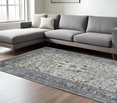 8' X 10' Ivory Blue And Gray Oriental Area Rug