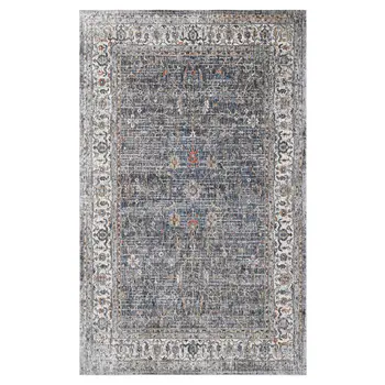 2' X 3' Ivory Charcoal And Orange Oriental Area Rug