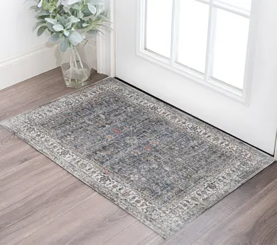 2' X 3' Ivory Charcoal And Orange Oriental Area Rug