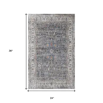 2' X 3' Ivory Charcoal And Orange Oriental Area Rug