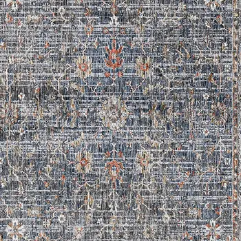 8' Ivory Charcoal And Orange Oriental Runner Rug