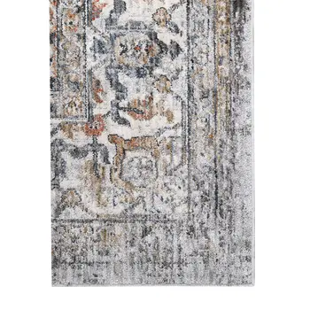 8' Ivory Charcoal And Orange Oriental Runner Rug