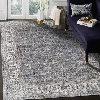 5' X 8' Ivory Charcoal And Orange Oriental Area Rug
