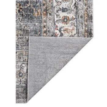 5' X 8' Ivory Charcoal And Orange Oriental Area Rug