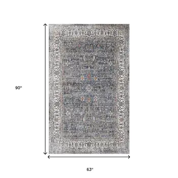 5' X 8' Ivory Charcoal And Orange Oriental Area Rug