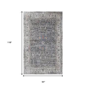 8' X 10' Ivory Charcoal And Orange Oriental Area Rug