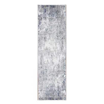 8' Gray And Light Blue Abstract Runner Rug