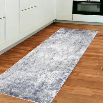 8' Gray And Light Blue Abstract Runner Rug