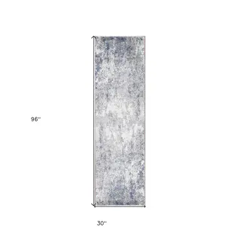 8' Gray And Light Blue Abstract Runner Rug