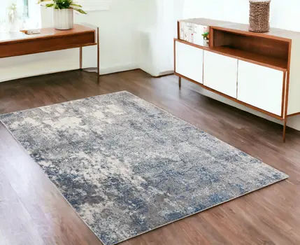 4' X 6' Gray and Light Blue Abstract Power Loom Area Rug