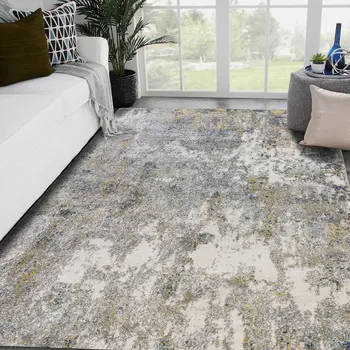 2' X 3' Ivory Blue And Yellow Abstract Area Rug