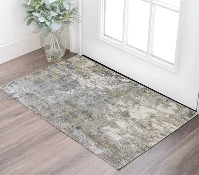 2' X 3' Ivory Blue And Yellow Abstract Area Rug