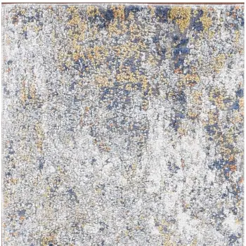 8' Ivory Blue And Yellow Abstract Runner Rug