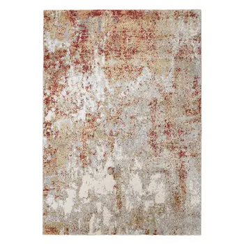 9' X 12' Ivory Red And Cream Abstract Area Rug