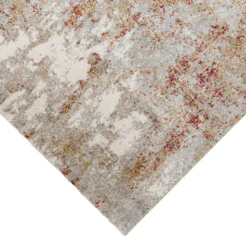 8' Ivory Red And Cream Abstract Runner Rug
