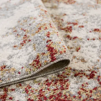 8' Ivory Red And Cream Abstract Runner Rug