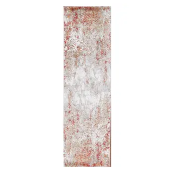 8' Ivory Red And Cream Abstract Runner Rug