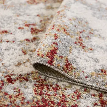 8' Ivory Red And Cream Abstract Runner Rug