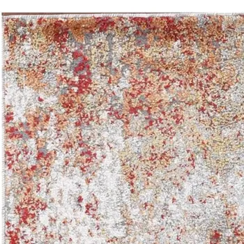 8' Ivory Red And Cream Abstract Runner Rug