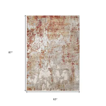 5' X 8' Ivory Red And Cream Abstract Area Rug