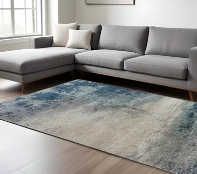 9' X 12' Dark Blue And Gray Abstract Area Rug