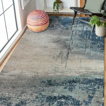 9' X 12' Dark Blue And Gray Abstract Area Rug