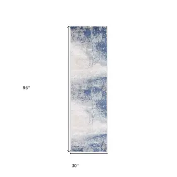8' Dark Blue And Gray Abstract Runner Rug