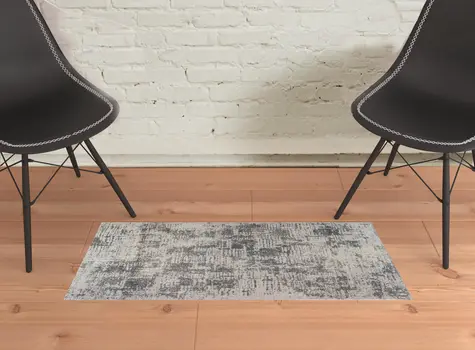 2' X 3' Gray and Beige Abstract Power Loom Area Rug