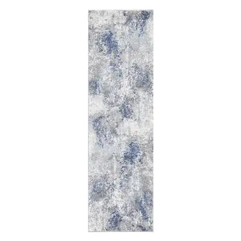 8' Ivory Blue And Gray Abstract Runner Rug