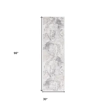 8' Cream and Gray Abstract Power Loom Runner Rug