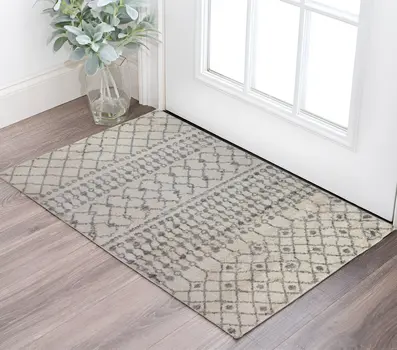 2' X 3' Gray and Ivory Geometric Shag Area Rug