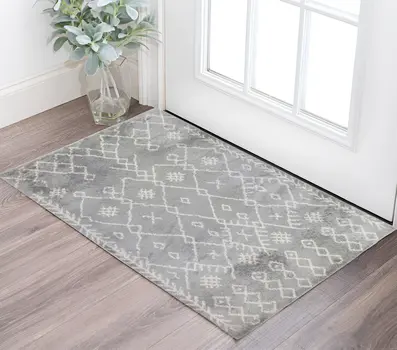 2' X 3' Gray And Ivory Geometric Shag Area Rug