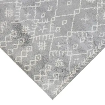 5' X 8' Gray and Ivory Geometric Shag Area Rug