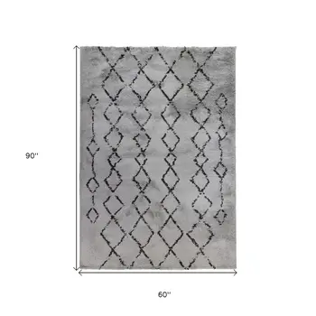 5' X 8' Gray and Black Geometric Shag Area Rug