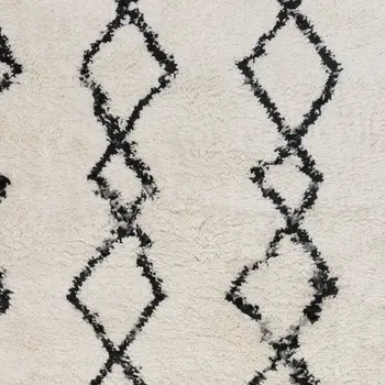 5' X 8' Ivory and Black Geometric Shag Area Rug
