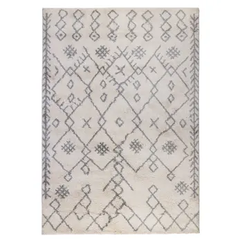 2' X 3' Gray and Ivory Geometric Shag Area Rug