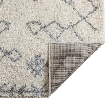 2' X 3' Gray and Ivory Geometric Shag Area Rug