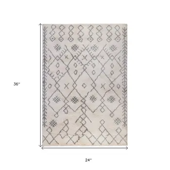 2' X 3' Gray and Ivory Geometric Shag Area Rug
