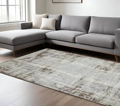 9' X 12' Ivory Gray And Red Abstract Area Rug