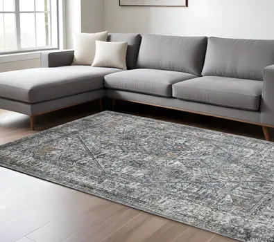 9' X 12' Ivory Gray And Orange Oriental Area Rug