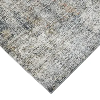 9' X 12' Ivory Gray And Orange Abstract Area Rug
