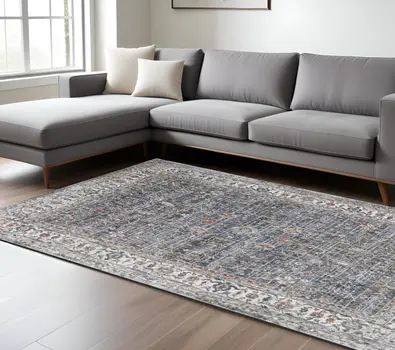9' X 12' Ivory Charcoal And Brick Red Oriental Area Rug