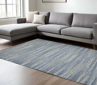 8' X 10' Tan And Blue Jute Geometric Flatweave Handmade Area Rug