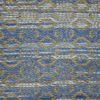 8' X 10' Tan And Blue Jute Geometric Flatweave Handmade Area Rug