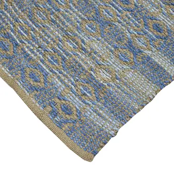 8' X 10' Tan And Blue Jute Geometric Flatweave Handmade Area Rug