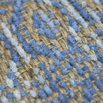 8' X 10' Tan And Blue Jute Geometric Flatweave Handmade Area Rug