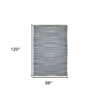 8' X 10' Tan And Blue Jute Geometric Flatweave Handmade Area Rug