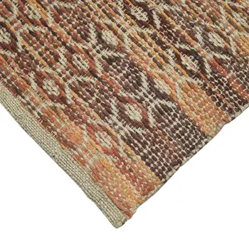 5' X 8' Tan And Red Jute Geometric Flatweave Handmade Area Rug